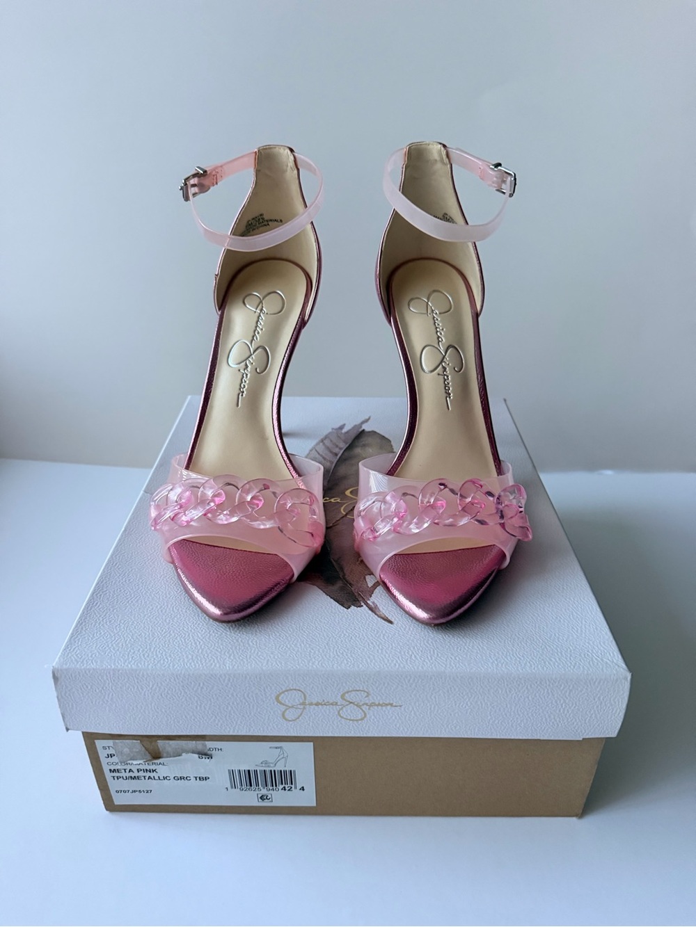 Jessica Simpson Metallic Pink Chain-Strap Heels